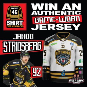 Signed Authentic Game-Worn #92 Jakob Stridsberg away jersey vs Blaze